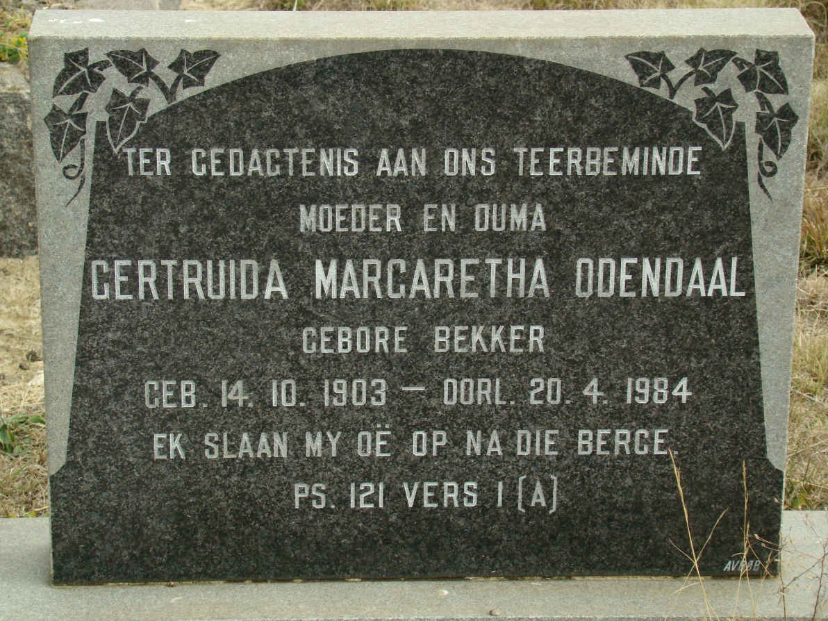 ODENDAAL Gertruida Margaretha nee BEKKER 1903-1984
