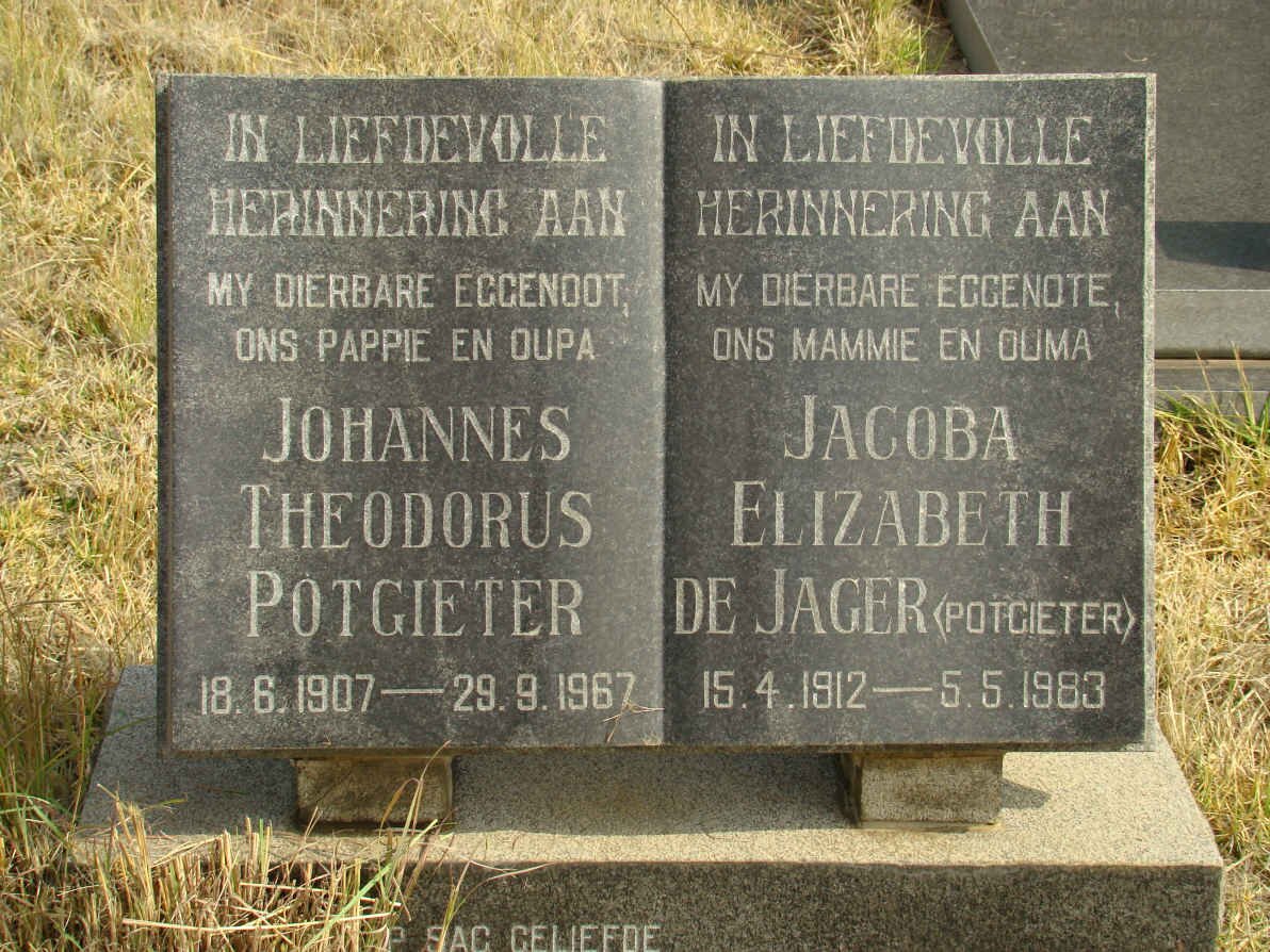 POTGIETER Johannes Theodorus 1907-1967 &amp; Jacoba Elizabeth DE JAGER 1912-1983
