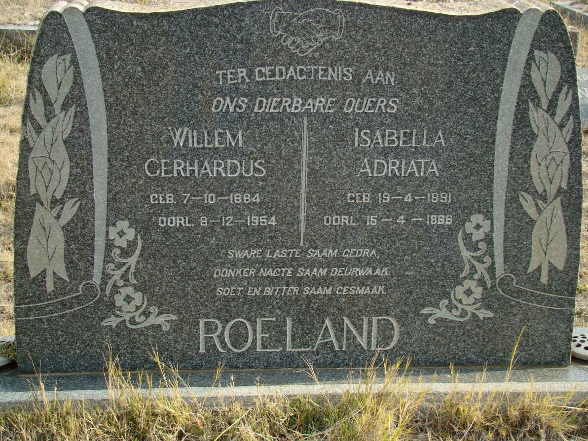 ROELAND Willem Gerhardus 1884-1954 &amp; Isabella Adriata 1891-1966