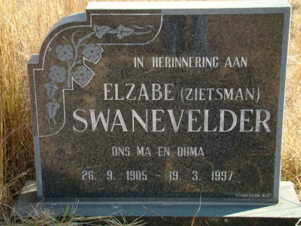 SWANEVELDER Elzabe nee ZIETSMAN 1905-1997