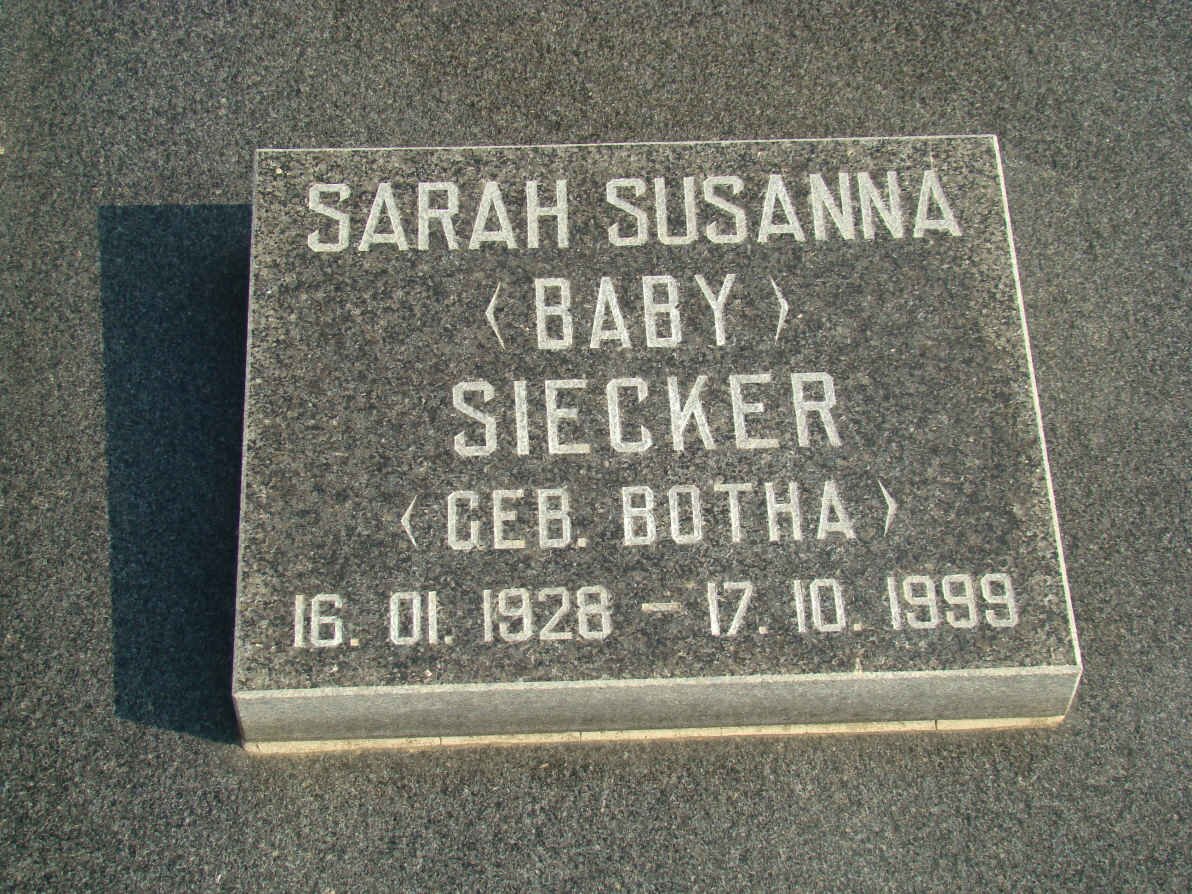 SIECKER Sarah Susanna nee BOTHA 1928-1999
