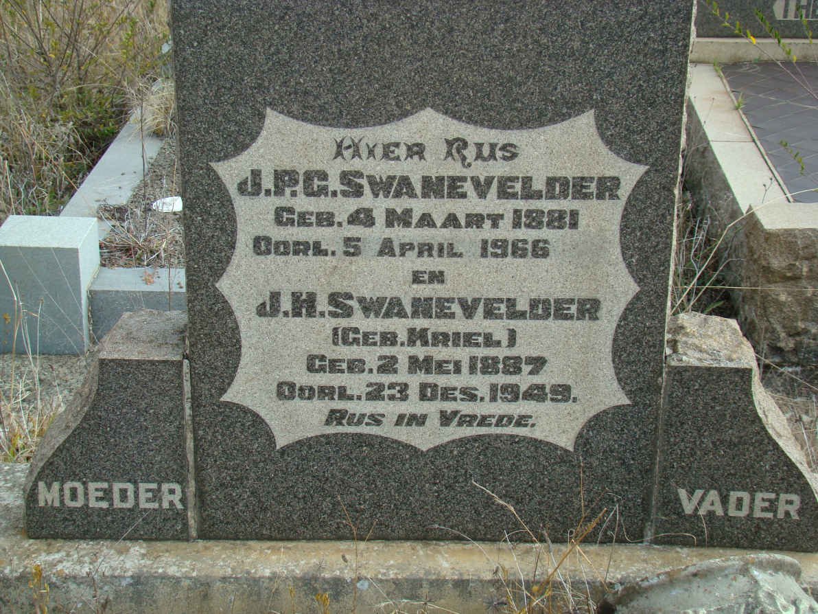 SWANEVELDER J.P.G. 1881-1966 &amp; J.H. KRIEL 1887-1949