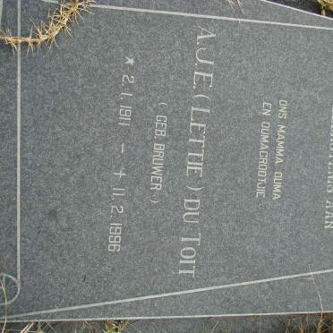 TOIT A.J.E., du nee BRUWER 1911-1996