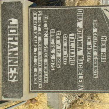 TALJAARD Dina Johanna Magdalena nee DU TOIT 1895-1975