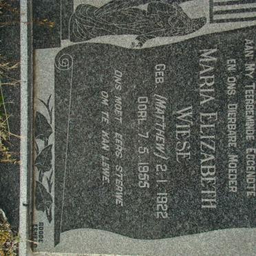 WIESE Maria Elizabeth nee MATTHEW 1922-1955