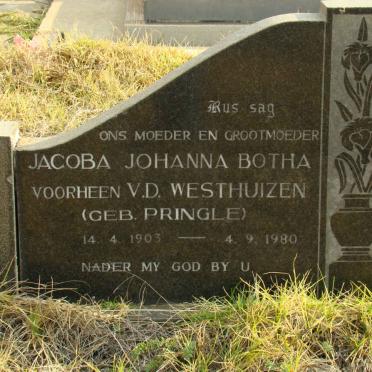 BOTHA Jacoba Johanna formerly V.D. WESTHUIZEN nee PRINGLE 1903-1980