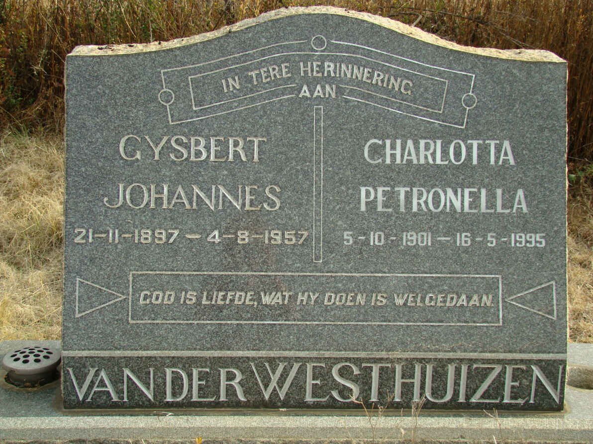 WESTHUIZEN Gysbert Johannes, van der 1897-1957 &amp; Charlotta Petronella 1901-1995