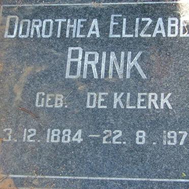 BRINK Dorothea Elizabeth nee DE KLERK 1884-1977