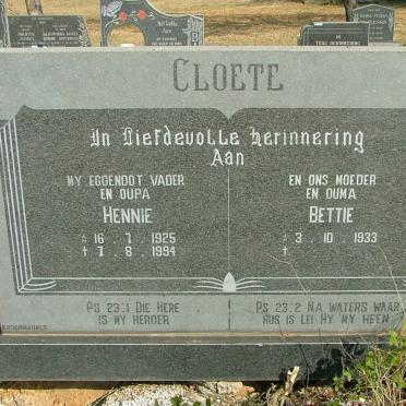 CLOETE Hennie 1925-1994 &amp; Bettie 1933-