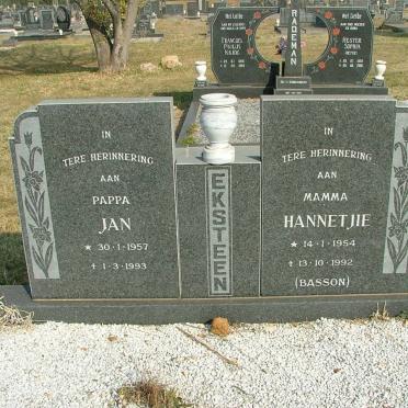 EKSTEEN Jan 1957-1993 &amp; Hannetjie BASSON 1954-1992