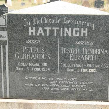 HATTINGH Petrus Gerhardus 1891-1954 &amp; Hester Hendrina Elizabeth DU PLESSIS 1896-1963