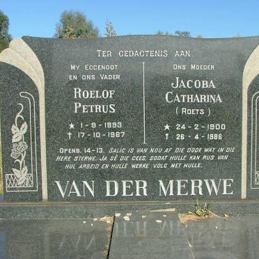 MERWE Roelof Petrus, van der 1893-1967 &amp; Jacoba Catharina ROETS 1900-1986