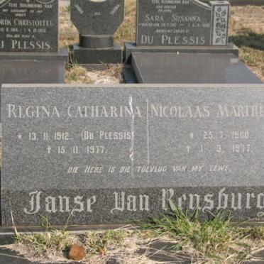 RENSBURG Nicolaas Marthinus, Janse van 1900-1977 &amp; Regina Catharina DU PLESSIS 1912-1977