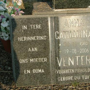 VENTER Anna Catharina formerly PRINSLOO nee DU TOIT 1919-2006