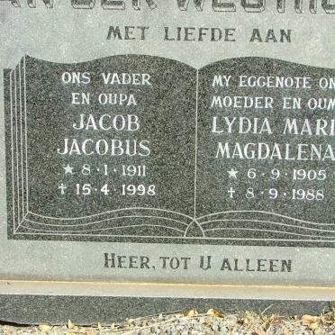 WESTHUIZEN Jacob Jacobus, van der 1911-1998 &amp; Lydia Maria Magdalena 1905-1988