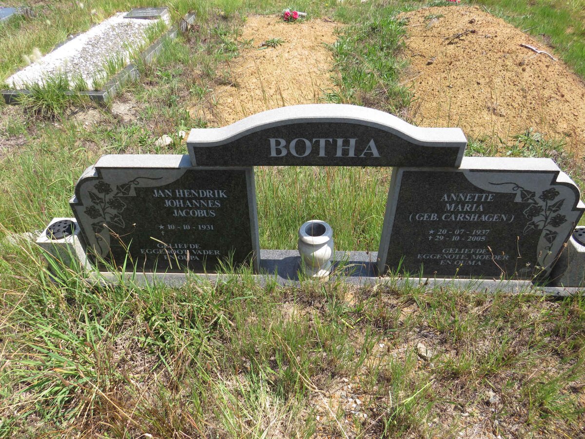 BOTHA Jan Hendrik Johannes Jacobus 1931- & Annette Maria CARSHAGEN 1937-2005