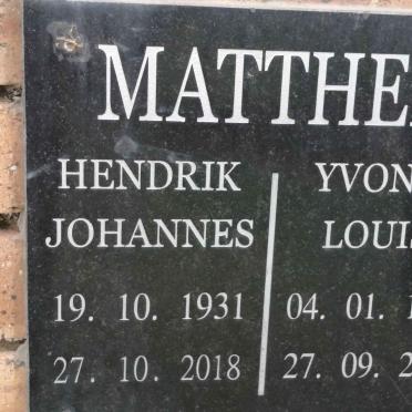 MATTHEE Hendrik Johannes 1931-2018 &amp; Yvonne Louise 1934-2013