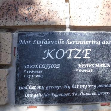 KOTZE Sarel Clifford 1948-2015 &amp; Hester Maria 1948-
