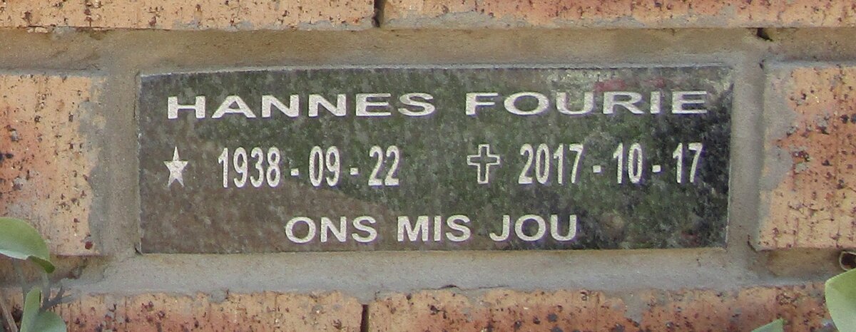 FOURIE Hannes 1938-2017