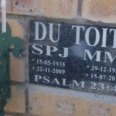 TOIT S.P.J., du 1935-2009 &amp; M.M. 1939-2014
