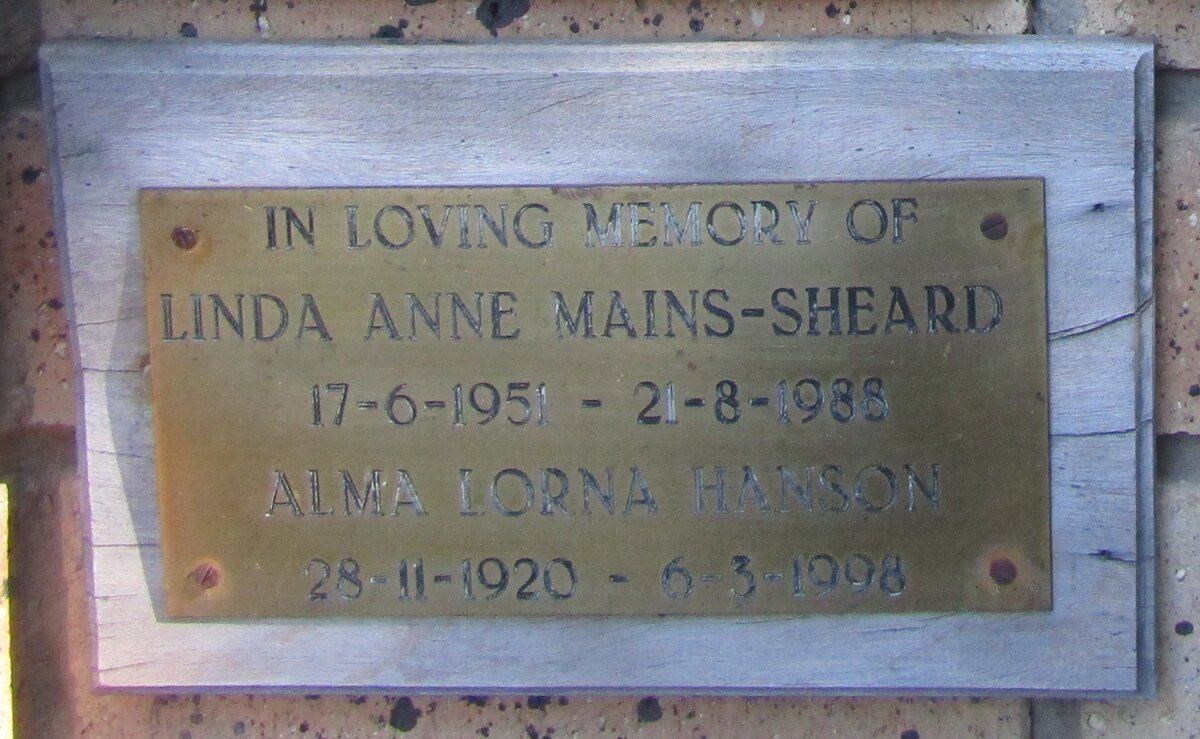 HANSON Alma Lorna 1920-1998 :: MAINS-SHEARD Linda Anne 1951-1988