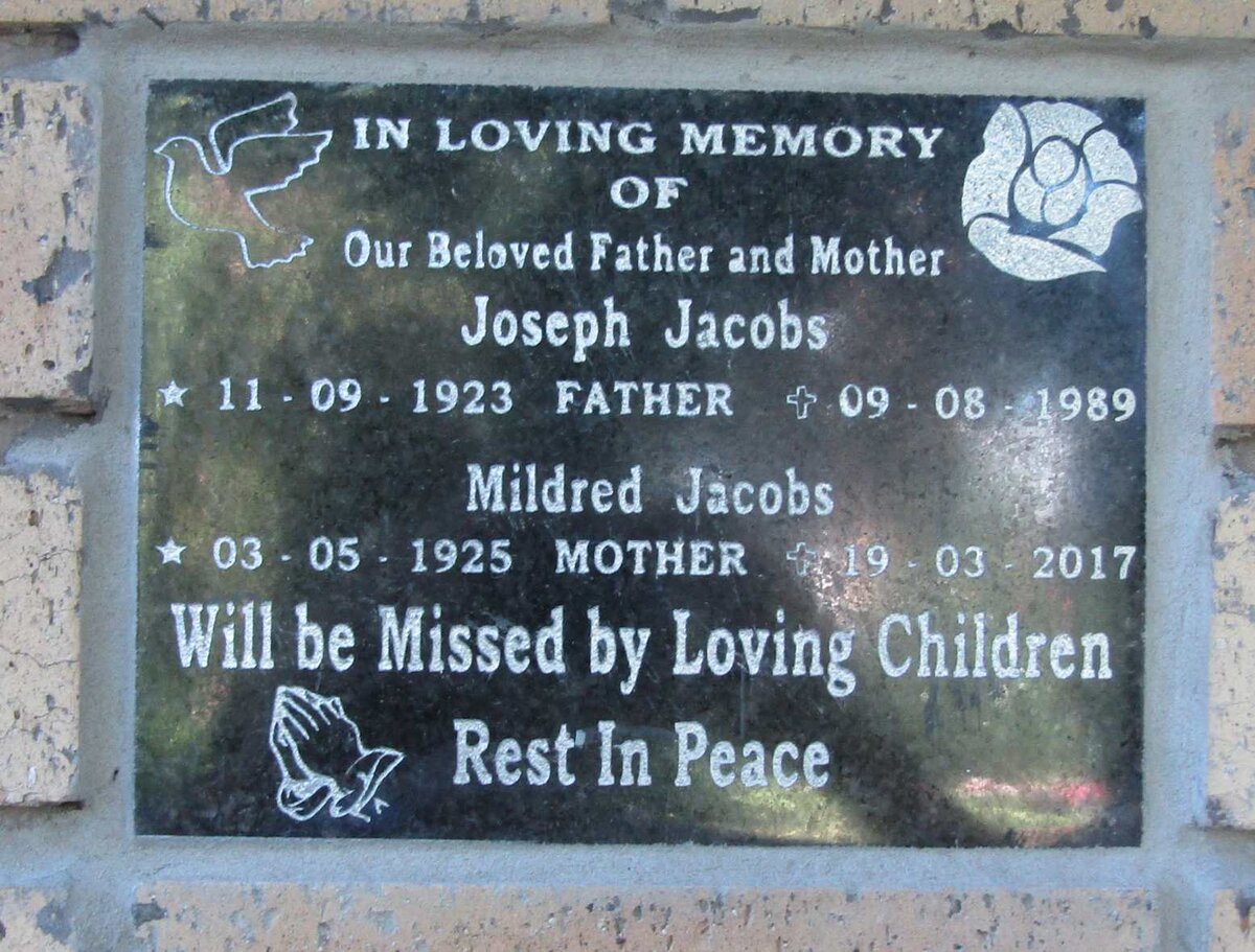 JACOBS Joseph 1923-1989 and Mildred 1925-2017