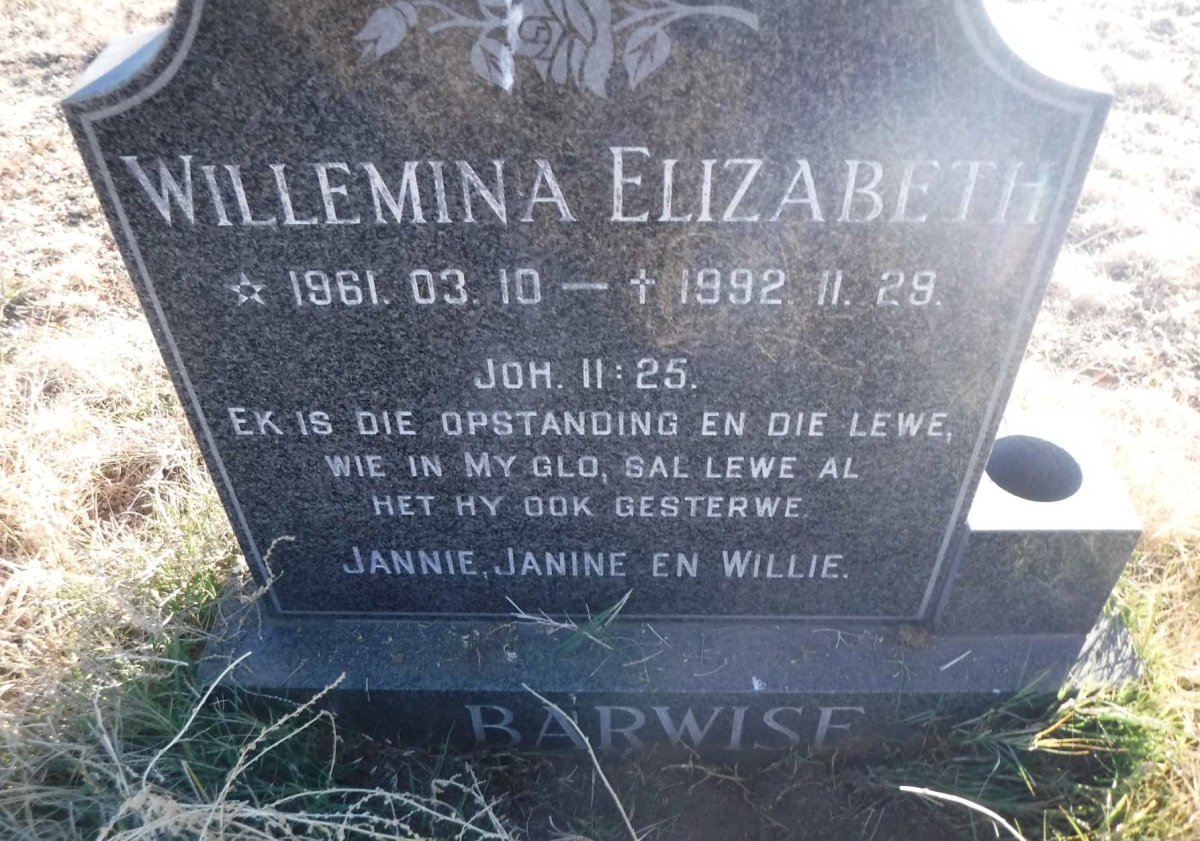 BARWISE Willemina Elizabeth 1961-1992