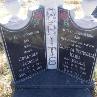 BRITS Johannes Jacobus 1912-2001 &amp; Zacharia Petronella Maria MALAN 1919-1988