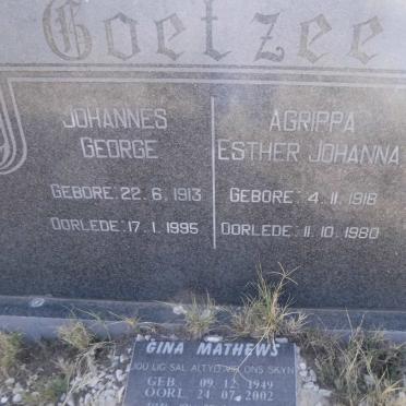COETZEE Johannes George 1913-1995 &amp; Agrippa Esther Johanna 1918-1980 :: MATHEWS Gina 1949-2002