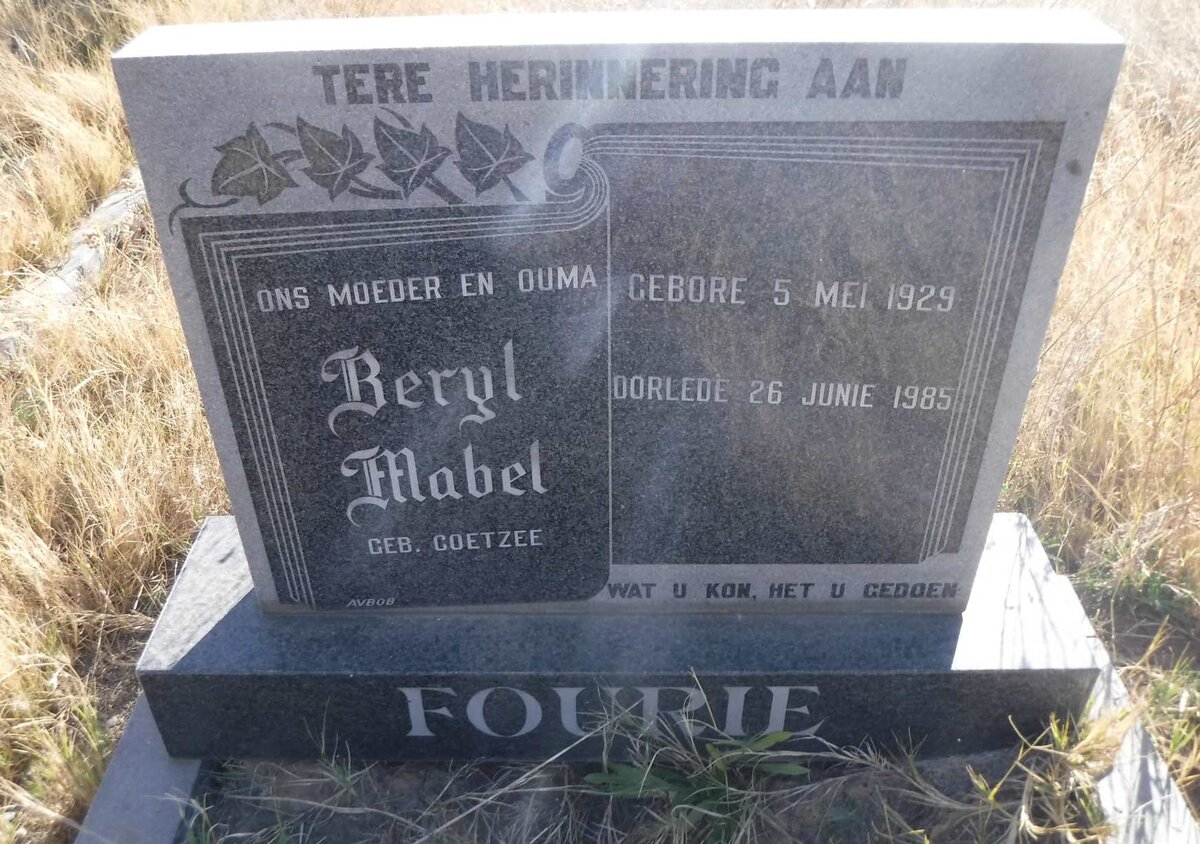 FOURIE Beryl Mabel nee COETZEE 1929-1985