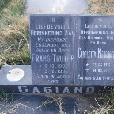 GAGIANO Frans Truter 1909-1992 &amp; Charlotta Margaretha 1918-2010