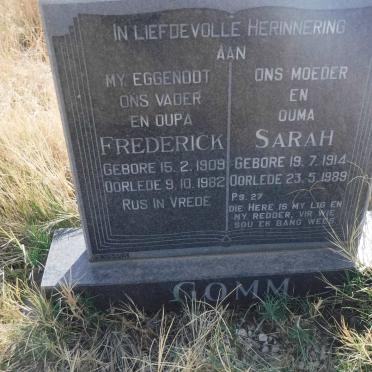 GOMM Frederick 1909-1982 &amp; Sarah 1914-1989