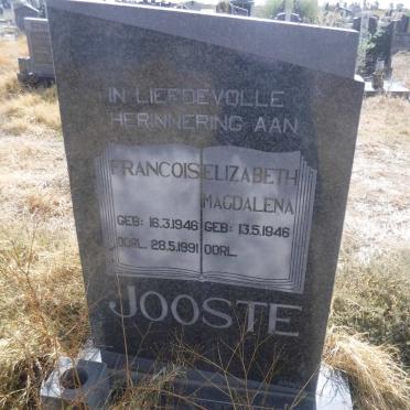 JOOSTE Francois 1946-1991 &amp; Elizabeth Magdalena 1946-
