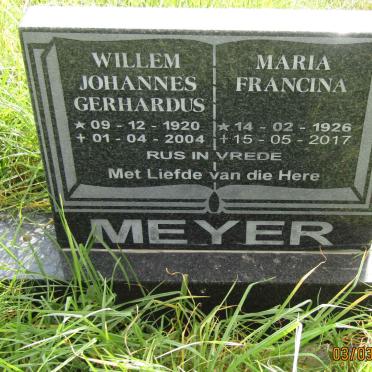 MEYER Willem Johannes Gerhardus 1920-2004 &amp; Maria Francina 1926-2017