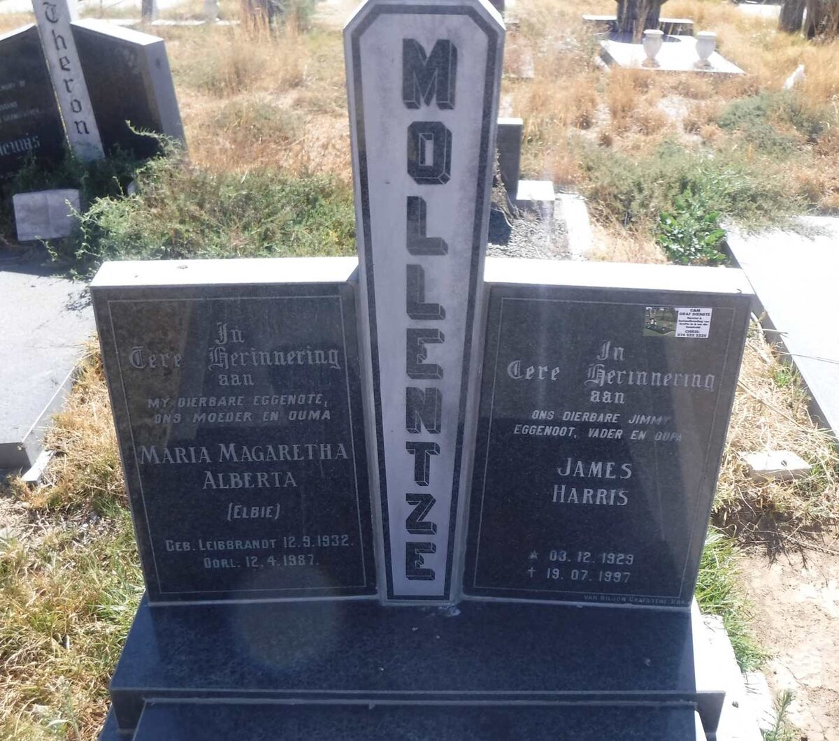 MOLLENTZE James Harris 1929-1997 &amp; Maria Magaretha Alberta LEIBBRANDT 1932-1987