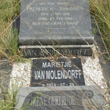 MOLENDORFF Frederick Johannes, van 1916-1960 :: VAN MOLENDORFF Irene Gertrude 1918-2004 :: VAN MOLENDORFF Marietjie 1954-2011