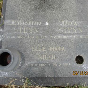 NICOL Ellie Maria 1902-1992 :: STEYN Wilhelmina 1907-1988 :: STEYN Marie 1921-1988