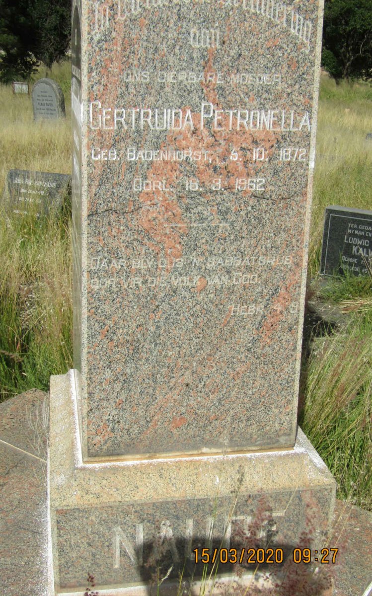 NAUDE Gertruida Petronella nee BADENHORST 1872-1962
