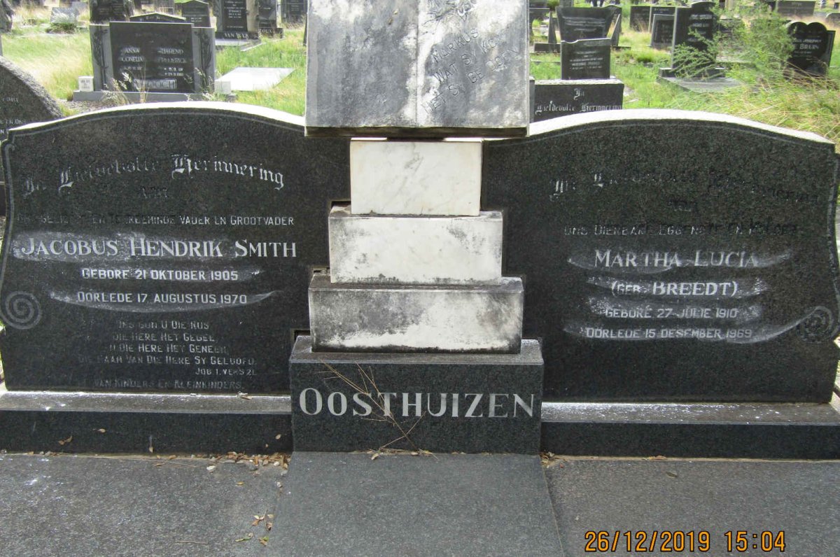 OOSTHUIZEN Jacobus Hendrik Smith 1905-1970 &amp; Martha Lucia BREEDT 1910-1969