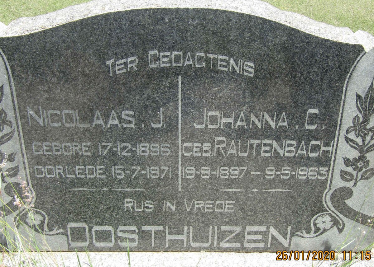 OOSTHUIZEN Nicolaas J. 1896-1971 &amp; Johanna C. RAUTENBACH 1897-1963