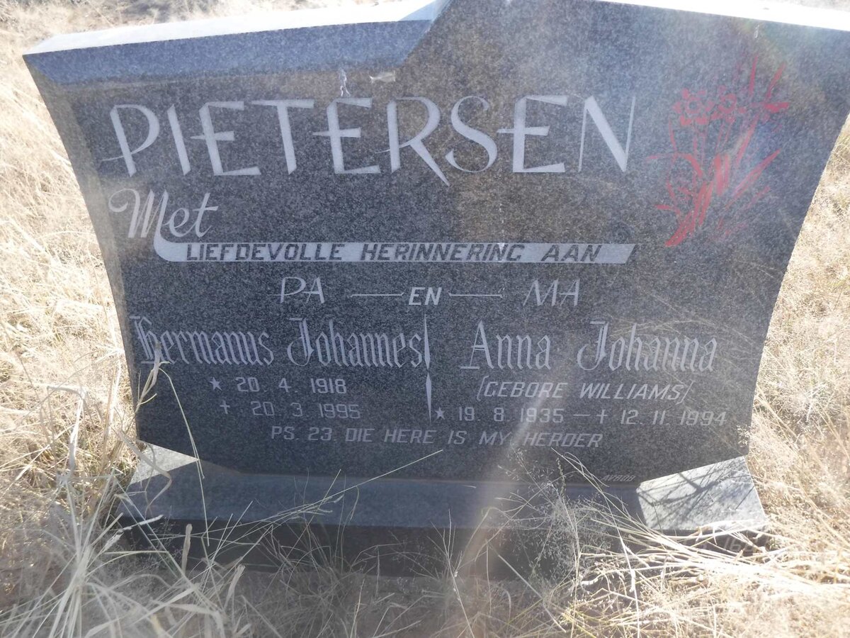 PIETERSEN Hermanus JOhannes 1918-1995 &amp; Anna Johanna WILLIAMS 1935-1994