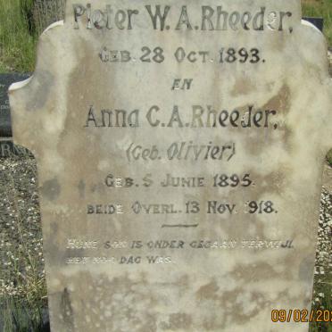 RHEEDER Pieter W.A. 1893-1918 &amp; Anna C.A. OLIVIER 1895-1918