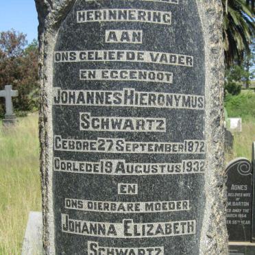 SCHWARTZ Johannes Hieronymus 1872-1932 &amp; Johanna Elizabeth LOUW 1874-1935