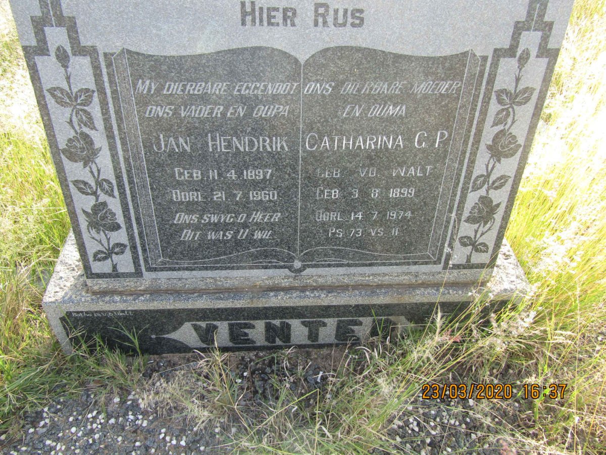 VENTER Jan Hendrik 1897-1960 &amp; Catharina G.P. V.D. WALT 1899-1974
