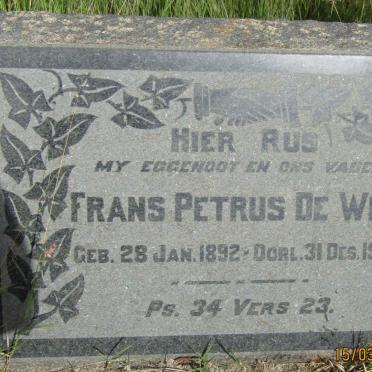 WET Frans Petrus, de 1892-1956