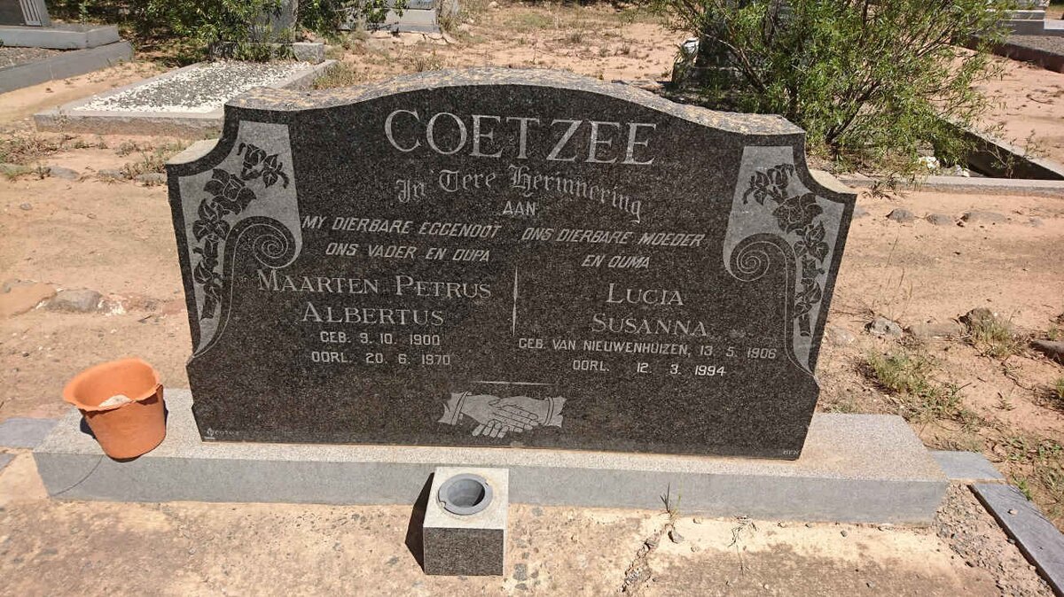 COETZEE Maarten Petrus Albertus 1900-1970 &amp; Lucia Susanna VAN NIEUWENHUIZEN 1906-1994