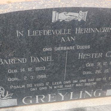 GREYLING Barend Daniel 1903-1966 &amp; Hester Cecilia 1904-1980