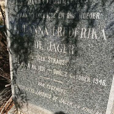 JAGER Johanna Frederika, de nee STRAUSS 1891-1946