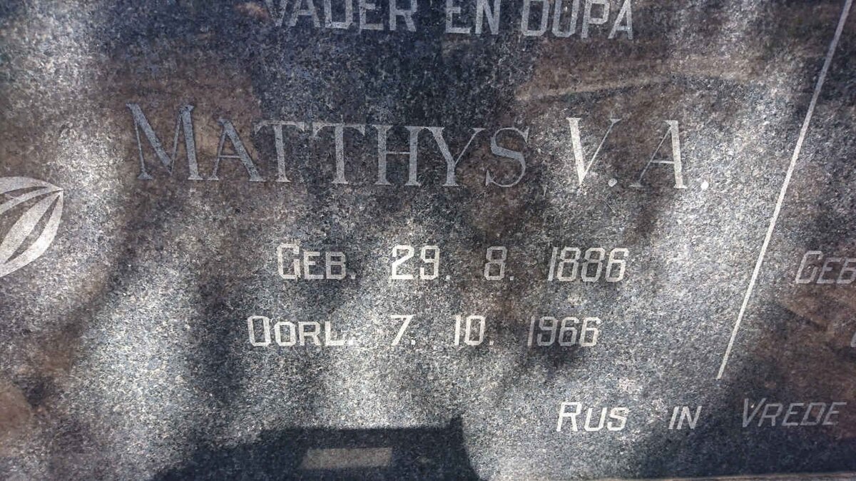 VERMEULEN Matthys V.A. 1886-1966 &amp; Annie C. BOTHMA 1889-1971