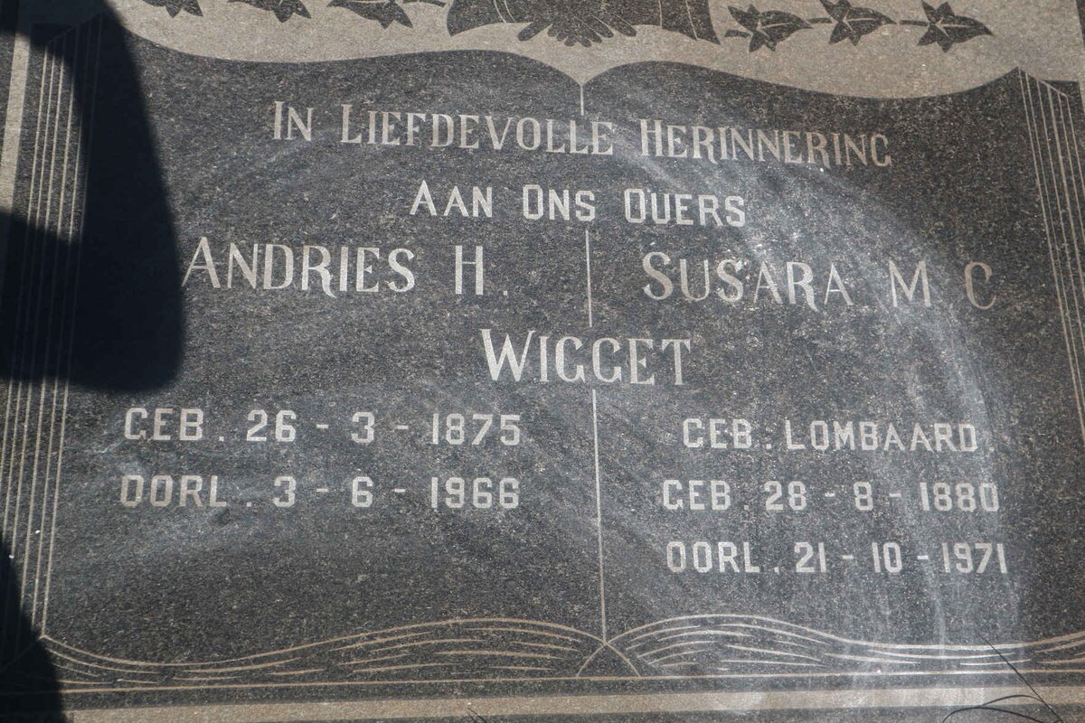 WIGGET Andries H. 1875-1966 &amp; Susara M.C. LOMBAARD 1880-1971